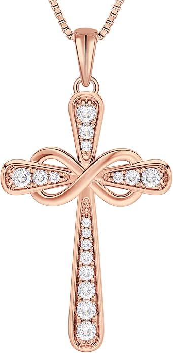 YL 925 Sterling Silver Cross Necklace for Women Halo Infinity Pendant Cubic Zirconia Jewelry for Mom
