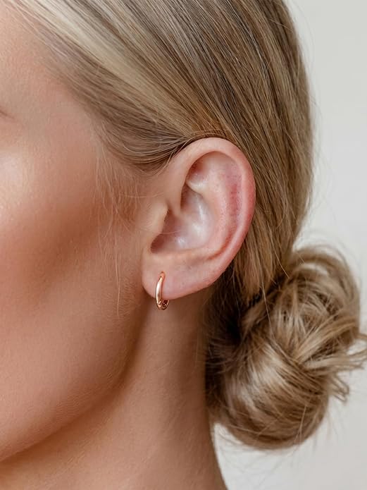 Silvora Sterling Silver Hoop Earrings for Women, Small Hoops 14K Gold Plated/925 Silver/Rose Gold/Black, Hypoallergenic Huggie Lightweight Cartilage Sleeper Earrings 8/10/12/14/16/18/20mm