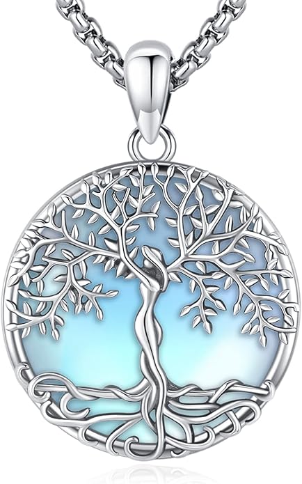 Jewelry Gifts - Tree of Life Necklace Sterling Silver Abalone Shell/Opal/Moonstone/Black Onyx/Turquoise/Malachite/Crystal Family Tree of Life Jewelry for Women Men