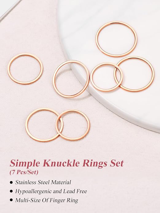 FOCALOOK 28 PCS Knuckle Ring Set 1MM Stainless Steel Women's Thin Plain Band Stacking Midi Finger Rings Set Comfort Fit Silver/Black/Gold/Rose Tone Size 4-10