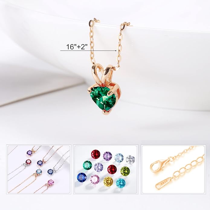 SMILEST Dainty Heart Birthstone Necklace for Women, 925 Sterling Silver Necklace Sparkling Heart Pendant, Anniversary Birthday Gifts for Women Mom Wife Daughter Girlfriend Grandma