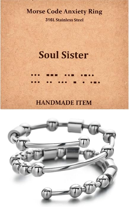 Morse Code Rings for Women, Stainless Steel Spinner Ring Fidget Rings for Anxiety Ring Morse Code Rings Inspirational Gifts Jewelry Women Birthday Graduation Gifts for Best Friends