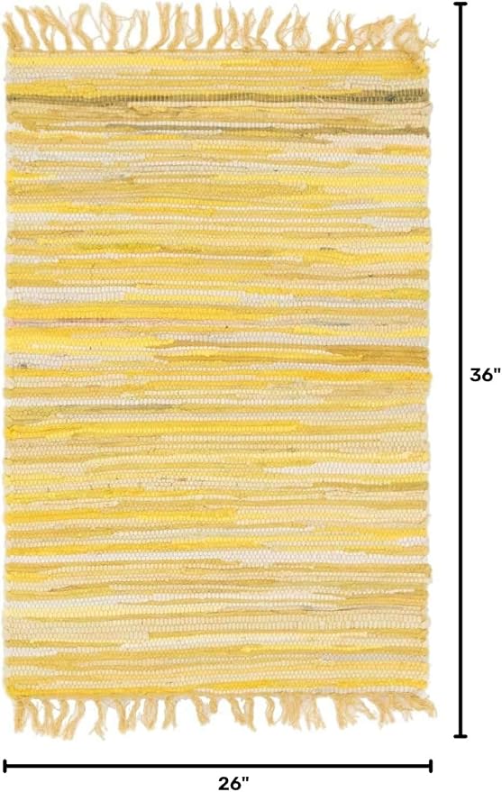 Unique Loom Chindi Cotton Collection Soft Hand Woven Natural Fiber Striped Area Rug, 2 ft 2 in x 3 ft, Yellow/Ivory