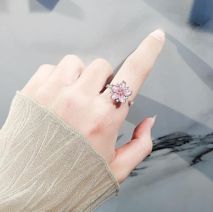 Fidget Ring Anxiety Spinner Ring Open Adjustable Sunflower Star Moon Windmill Butterfly Rings Daisy Stress Relieving Fidget Women Cubic Zirconia Anti Stress Mood Rotate Inspirations Jewelry