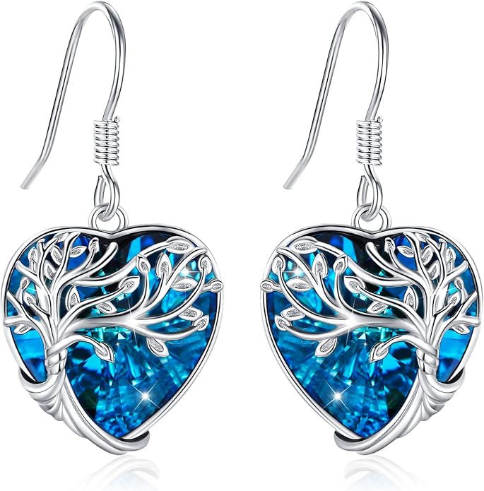 Dangle Earrings Sterling Silver Moonstone/Turquoise/CZ/Crystal Earrings for Women Tree of Life Animal Filigree Leverback Earrings Jewelry Gifts