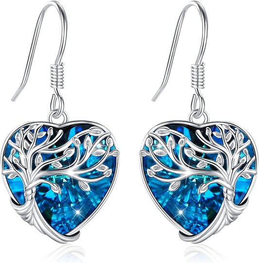 Dangle Earrings Sterling Silver Moonstone/Turquoise/CZ/Crystal Earrings for Women Tree of Life Animal Filigree Leverback Earrings Jewelry Gifts