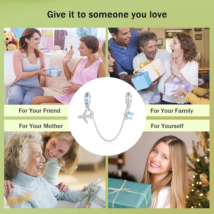 NINGAN 925 Sterling Silver Charm Golden Love Charm Buckle Safety Chain Travel Bead Firefly Dragonfly Pendant, Suitable for Women Bracelet and Necklace as Gift from Mom and Friends
