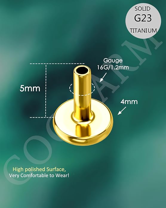 COCHARM 14K Solid Gold Helix Cartilage Tragus Earring Stud 16g Yellow Gold Threadless Tragus Cartilage Helix Conch Piercing Jewelry Flat Back Lip Labret Medusa Monroe Piercing Stud