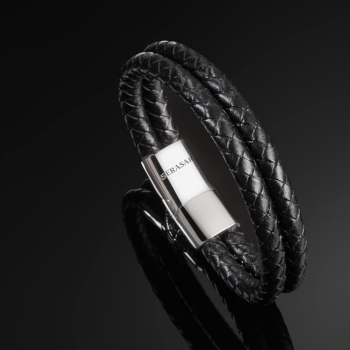SERASAR Premium Leather Bracelet Men | Stainless Steel Magnetic Clasp | Three Colors | Jewelry Box Included