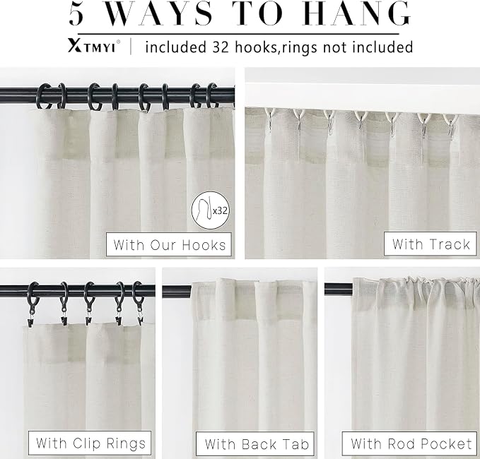 XTMYI 105 Inch Curtains 2 Panels Set Custom Length Back Tab Linen Window Sheer Curtain Drapes for Living Room Bedroom,50x105 in Long,Cream(Ivory/Off White)
