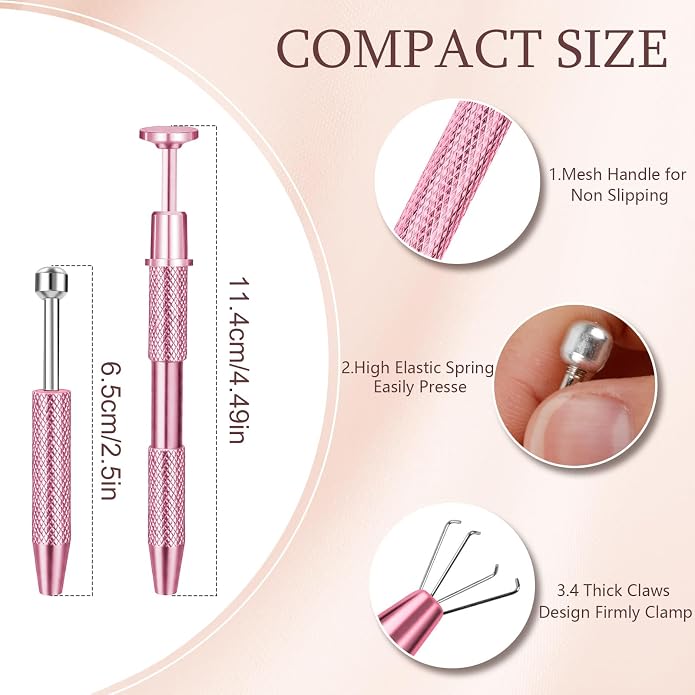 ONESING 2Pcs Piercing Ball Grabber Tool for Changing Jewelry, Stianless Steel Flat Back Earring Applicator Internally Threaded Push Pin Piercing Grabber Tool, Anti Slip 4 Claw Gem Ball Grabber Tool