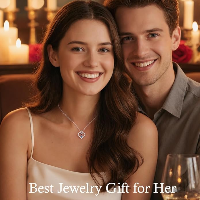 LOUISA SECRET Double Birthstone Necklaces for Women, 925 Sterling Silver Infinity Love Heart Pendant Necklace for Her, Birthday Anniversary Valentine's Day, Christmas, Wedding, Graduation Gift for Her, Personalized Gifts, Jewelry Gifts for Wife Mom Gir...