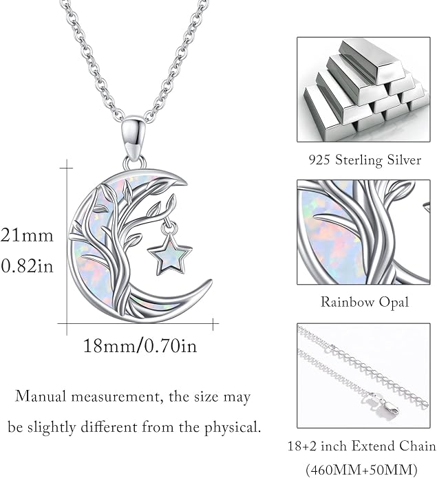 Christmas Gifts Tree of Life/Celtic/Moon Necklace 925 Sterling Silver Moon Pendant Abalone/Opal jewelry for Women Sister Christmas Gifts