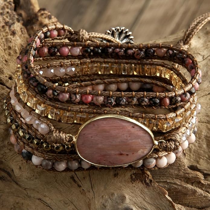 Women Wrap Bracelet Boho Natural Jasper Crystal Stone Beads Strand Bracelets