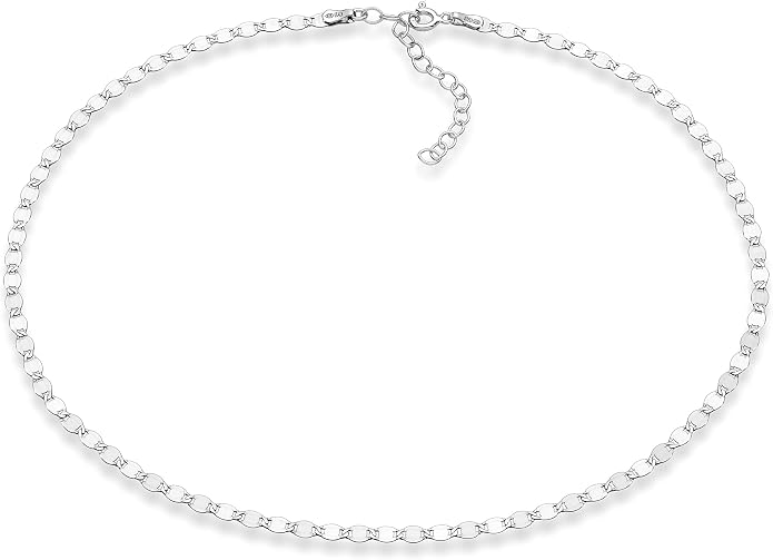 Miabella 925 Sterling Silver, 18K Gold Plated 925 Sterling Silver Figaro, Beaded Singapore, Sparkle, Cuban Link Chain, Choker Necklace for Women Made in Italy