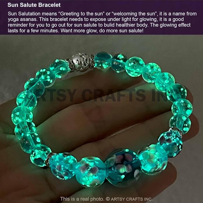 ARTSY Crafts Lily Garden Glow in the Dark Firefly Bead Bracelets Necklaces, Handmade in USA Murano Glass Jewelry, Flower Luminous Beads Mermaid Crystal Bracelet Bangle