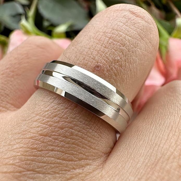 TUTISS 6mm 8mm White Tungsten Rings for Men Women Couple Fashion Jewelry Engagement Wedding Bands Matte Finish Beveled Edges Comfort Fit