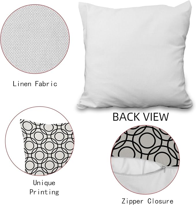 4 Pcs/Set Geometric Throw Pillow Covers Modern Geometric Lines Round Square Pattern Black White Minimalist Linen Cushion Case for Home Outdoor Couch Sofa Farmhouse Decor, 22"x22"