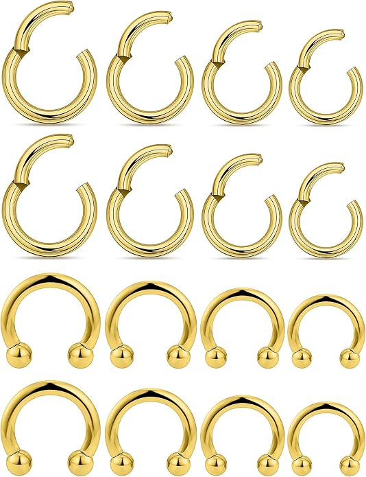 20G 18G 16G 14G 12G 10G Hypoallergenic Nose Rings Hoops for Men Women 316L Surgical Steel Hinged Nose Rings for Nostril Septum Cartilage Helix Daith Tragus Rook Conch Lip Ear Lobe Piercing