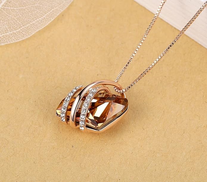 Leafael Wish Stone Pendant Necklace with Birthstone Crystal, 18K Rose Gold Plated/Silvertone, 18" + 2"