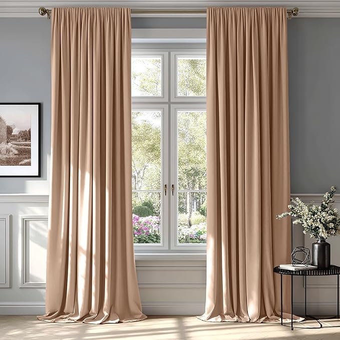 MIULEE Blush Beige Blackout Velvet Curtains Drapes 96 Inch Long 52"x96" | Luxurious Bedroom Living Room Decor, Room Darkening, Thermal Insulated, Rod Pocket Design, Super Soft Fabric