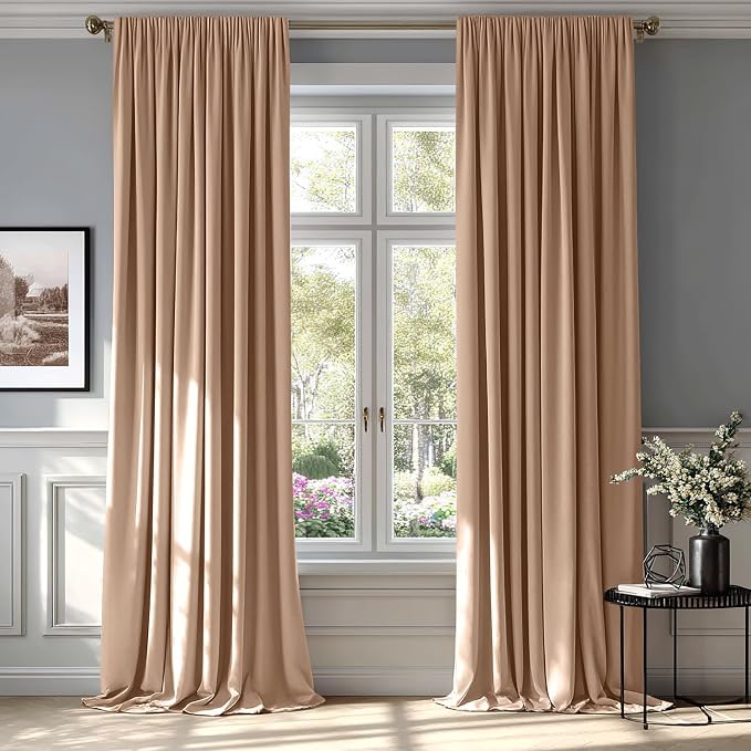 MIULEE Blush Beige Blackout Velvet Curtains Drapes 84 Inch Long 52"x84" | Luxurious Bedroom Living Room Decor, Room Darkening, Thermal Insulated, Rod Pocket Design, Super Soft Fabric