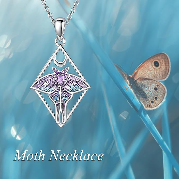URONE Moth Necklace 925 Sterling Silver Moth Pendant Luna Moth Jewelry Gifts for Women