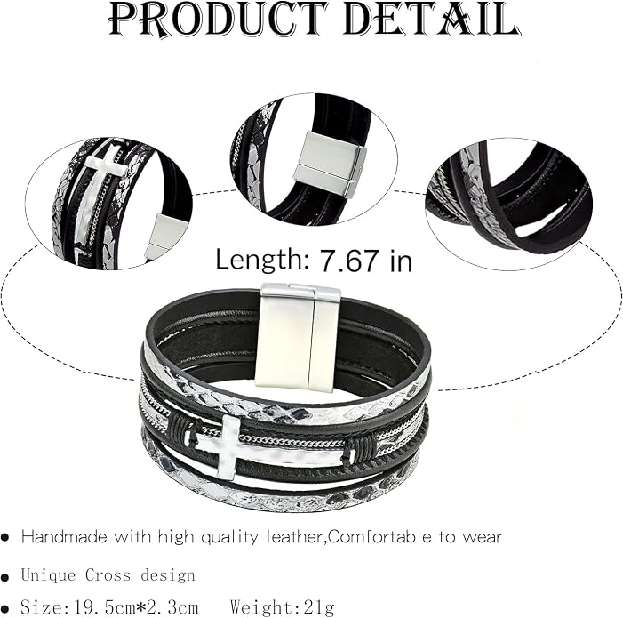 Leather Wrap Bracelets Cross Bracelets Trendy Layered Bracelet for Women Stackable Bracelet Jewelry Birthday Christmas