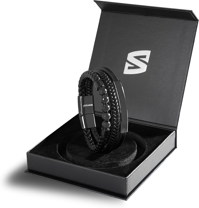 SERASAR Premium Leather Bracelet Men | Stainless Steel Magnetic Clasp | Three Colors | Jewelry Box Included