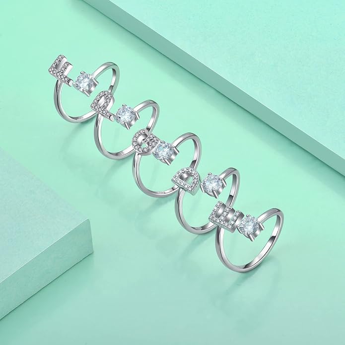 STARCHENIE Adjustable Initial Ring for Women 925 Sterling Silver Letters A-Z 26 Alphabet Rings Size 7