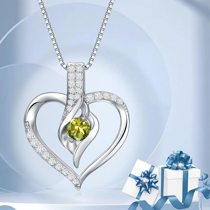 Birthstone Necklace Gifts for Women, 18K Gold-plated Sterling Silver Love Heart Necklace Durable Box Chain Women Jewelry Gifts for Her 20"