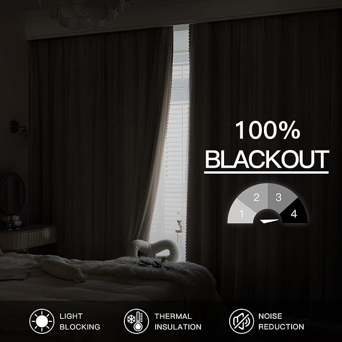 XiDi Full Blackout Beige Curtains with Sheer Overlay for Bedroom Living Room 2 Panels 96 Inches Long Double Layer Curtains for Kids Nursery Girls Light Block Room Darkening Grommet Drapes W52 x L96