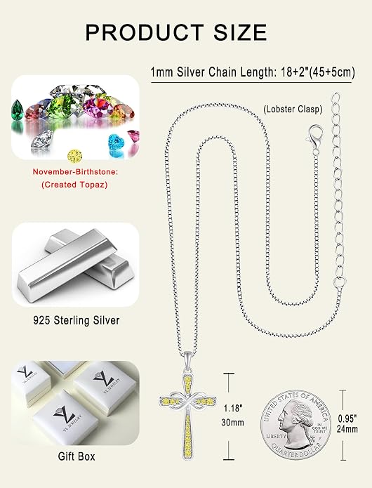 YL 925 Sterling Silver Cross Necklace for Women Halo Infinity Pendant Cubic Zirconia Jewelry for Mom