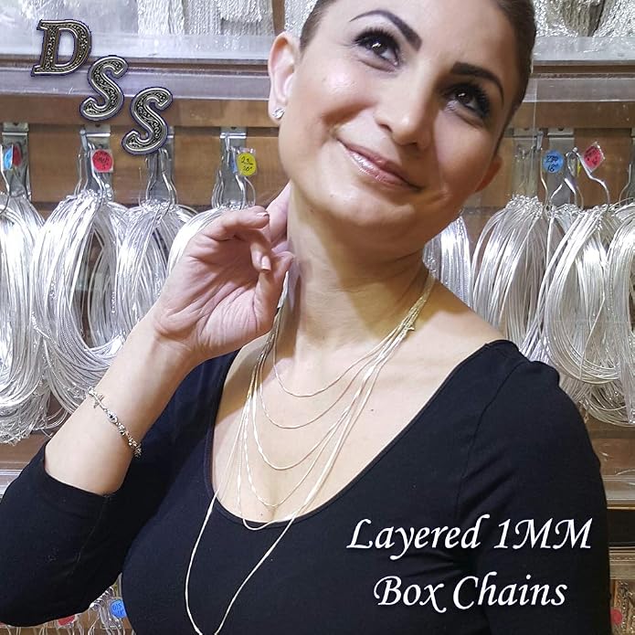 DSS 925 Sterling Silver Necklace for Women, Rhodium Plated, Lobster Claw Clasps, Sterling Silver Chain, Italian Jewelry for Women - Made in Italy