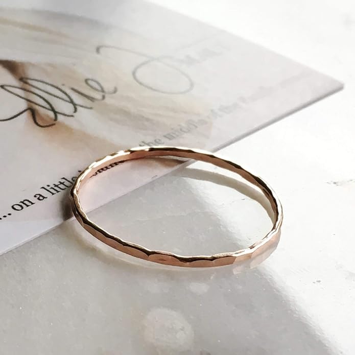 Ellie J Maui Hammered Ring, 1mm Thin Stacking Rings, Minimalist Rings for Women, 14K Gold Filled Rings for Teen Girls Midi Knuckle Pinky Finger Jewerly (Size 3-11)