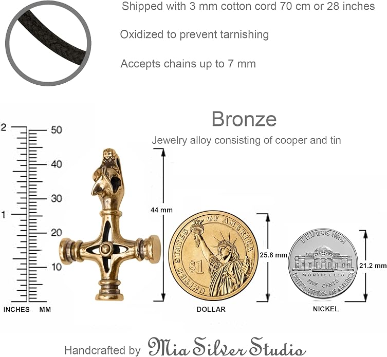 Viking Wolf Cross Necklace 925 Sterling Silver Bronze - Icelandic Thors Hammer Fenrir Pendant - Mens Amulet Norse Nordic Celtic Jewelry - Gothic Biker Gifts for Men - Handmade