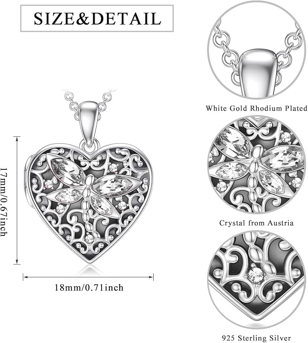 Dorunmo Personalized Locket Necklace 925 Sterling Silver that Holds Pictures Butterfly Birthstone Photo Heart Locket Custom Jewelry Congratulations New Beginnings New Job Gifts for Women