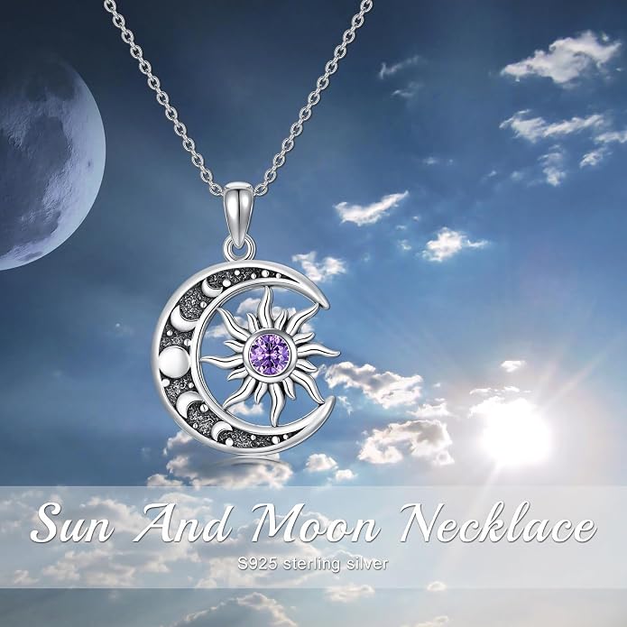 Sun and Moon Necklace 925 Sterling Silver Sun Moon Pendant Gemstone Jewelry Gifts for Women