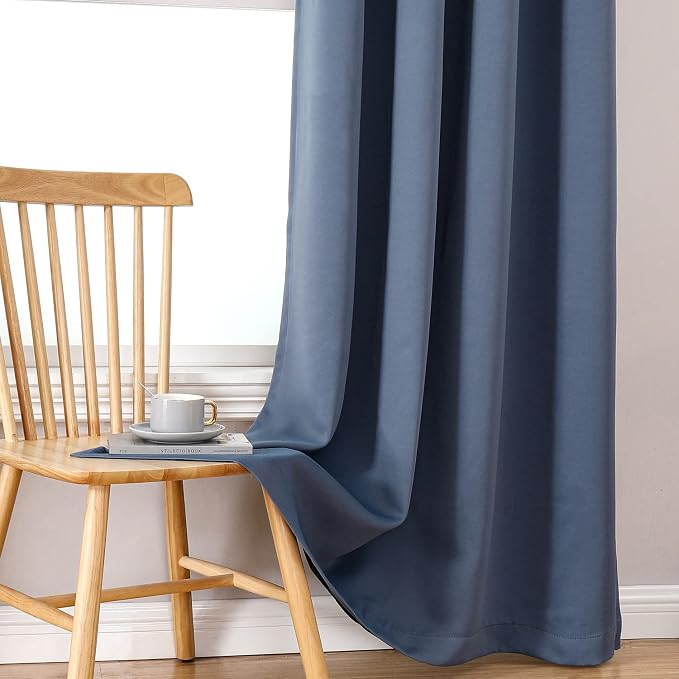 ChrisDowa 100% Blackout Curtains for Bedroom 84 Inches Long 2 Panels Set | 2 Thick Layers, Thermal Insulated, Light Blocking, Grommet, Window Treatment, Living Room Drapes, Stone Blue, 42 x 84 Inch