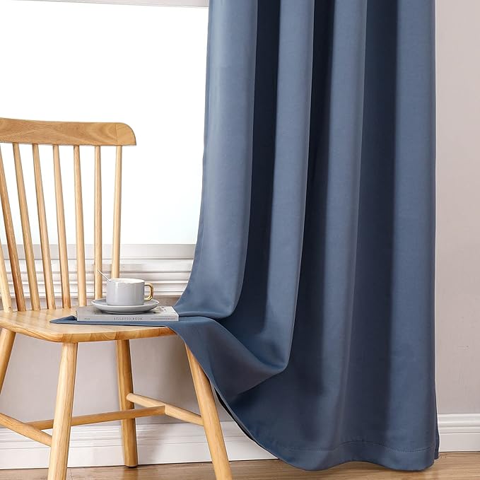 ChrisDowa 100% Blackout Curtains for Bedroom 54 Inches Long 2 Panels Set | 2 Thick Layers, Thermal Insulated, Light Blocking, Grommet, Window Treatment, Living Room Drapes, Stone Blue, 42 x 54 Inch