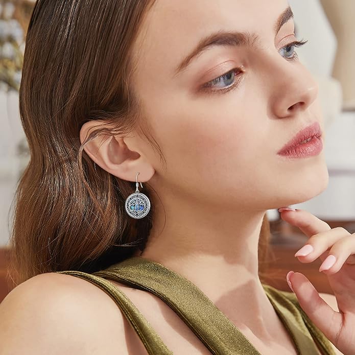 POPLYKE 925 Sterling Silver Tree of Life Dangle Earrings for Women Fashion Abalone Shell Jewelry Gifts for Mom Sister Friend Birthday