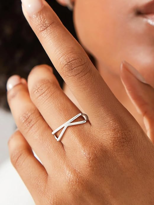 SILVERCUTE 925 Sterling Silver Initial Rings for Women,Adjustable Capital Letter Ring Hypoallergenic,Minimalist 925 Silver Rings for Mother Daughter