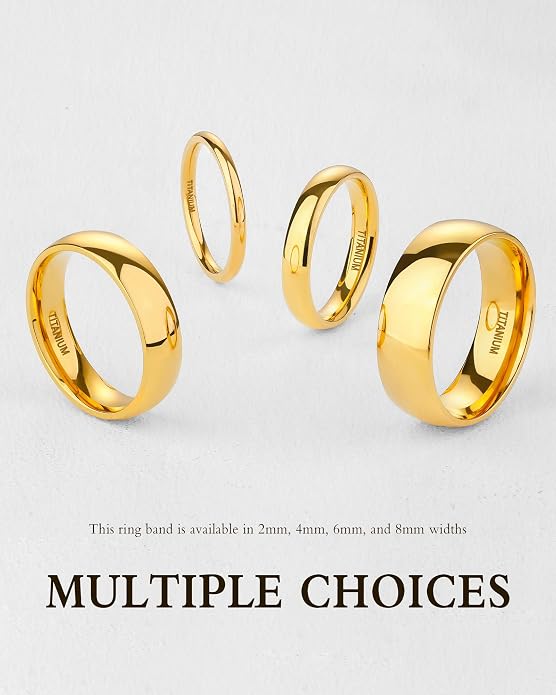 TIGRADE Titanium Ring 2mm 4mm 6mm 8mm 18k Gold Plated Wedding Band in Comfort Fit Dome Polished for Men Women Size 3-14