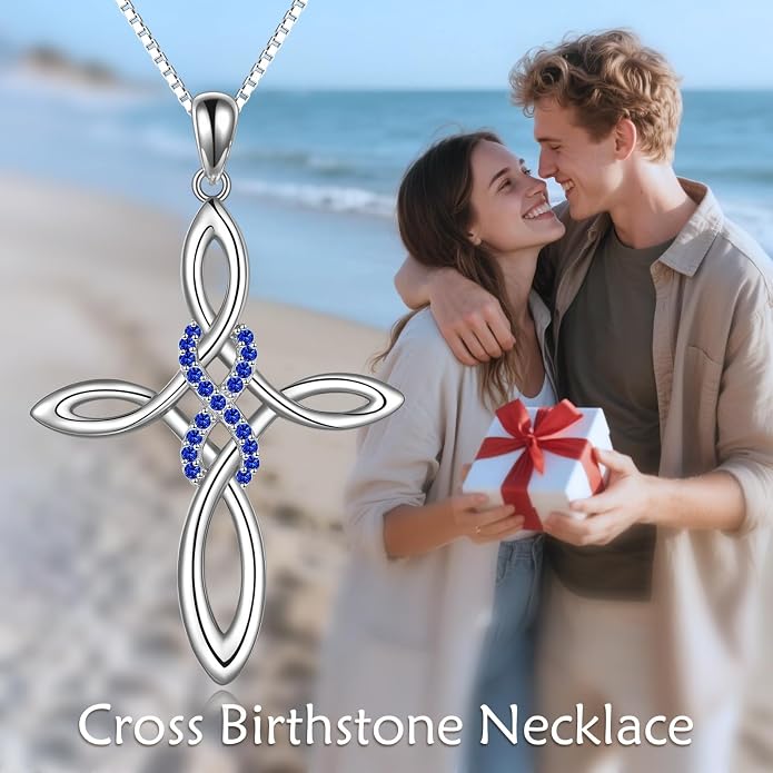 LUHE Celtic Knot Cross Necklace Sterling Silver Birthstone Polished Religious Infinity Celtics Jewelry Gifts for Women