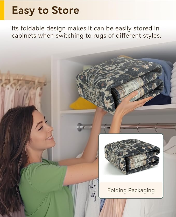 RELEANY Area Rugs 7'x10' Washable Non-Slip, Floral Vintage Distress Medallion Carpet for Living Room Bedroom Dining Room, Vintage Black Brown Neutral