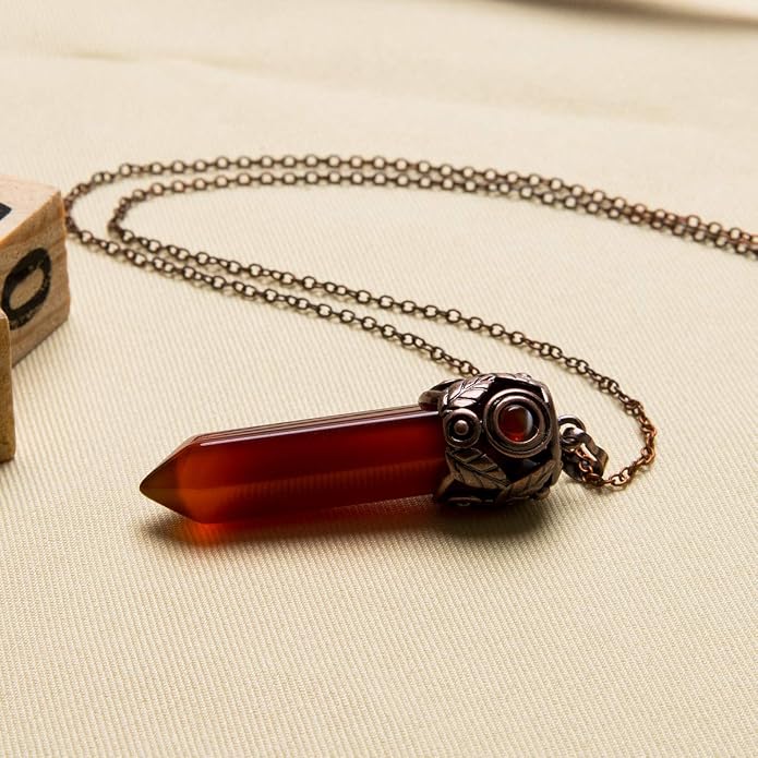 Bivei Retro Antique Brass Chakra Necklace Hexagonal Prism Gemstone Quartz Crystal Stone Healing Pendant (Pack of 5)