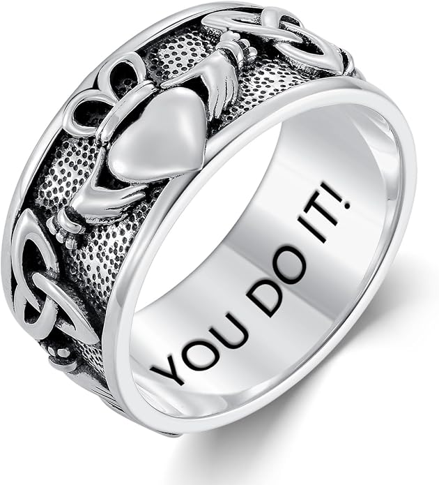 Seiyang Claddagh Ring 925 Sterling Silver Celtic Ring Jewelry Irish Band Gift for Men Women (with Gift Box)