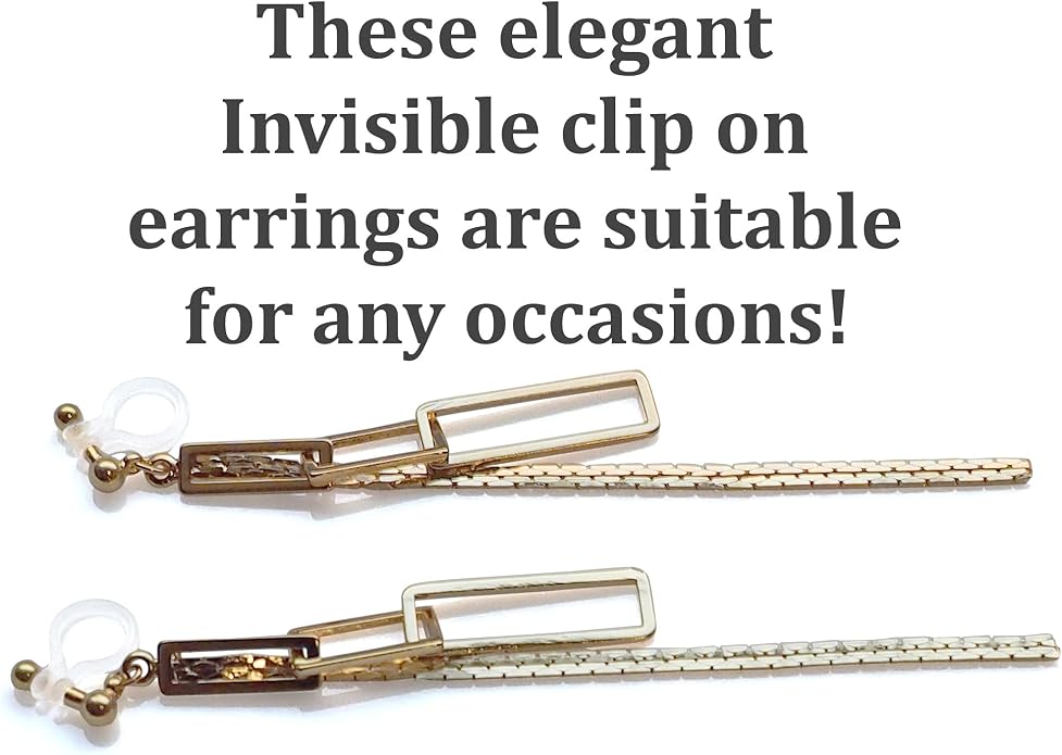Comfortable Stick Invisible Clip On Earrings Gold Dangle Long Waved Threader Bar Clip-On Non Pierced Earrings Silver For Women,…