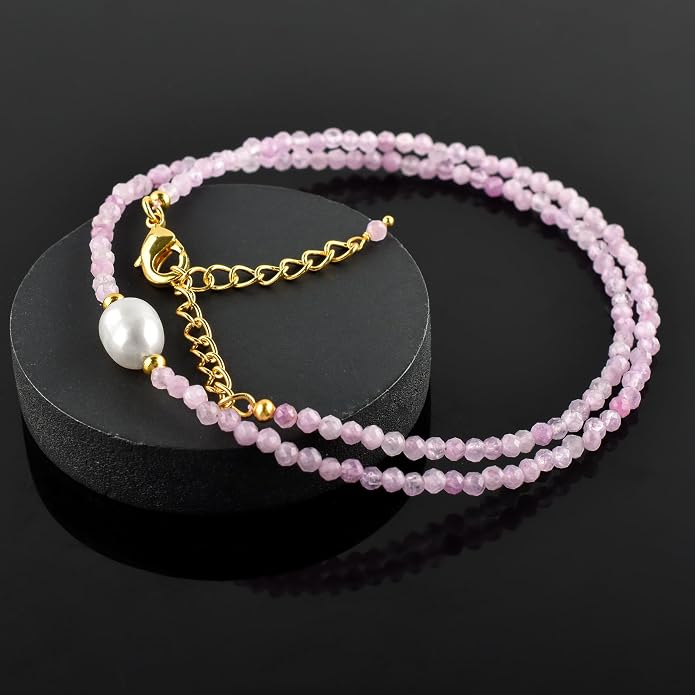 InfinityGemsArt Gemstone Gold Necklace For Women, Birthstone Natural Crystal Stone With Freshwater Pearl Beaded Jewelry, Gold Plated 18 Inch Chain