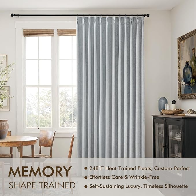 MIULEE Grayish Blue Pinch Pleated 100% Blackout Linen Curtains 108 Inch Long 2 Panels Set, Black Out Memory Trained Pleat Curtains Light Blocking Room Darkening Drapes for Bedroom Living Room Window